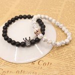 UEUC King&Queen Crown Couple Bracelets His and Her Friendship 8mm Beads Bracelet