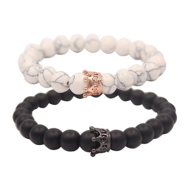 UEUC King&Queen Crown Couple Bracelets His and Her Friendship 8mm Beads Bracelet