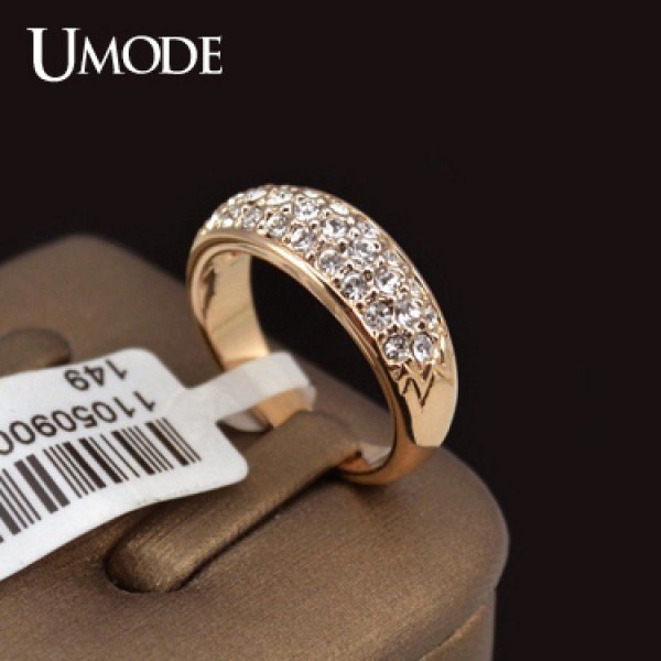 UMODE Classic anillos mujer bague aros Rose Gold Color Rhinestones Studded Finger Rings JR0084A