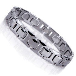 Urban Jewelry Stunning Solid Tungsten Link Bracelet for Men Polished Pyramid Style (Silver, 11mm)