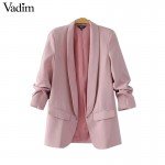 Vadim women elegant white black green blazer crimping three quarter sleeve outerwear notched pocket office casual tops CT1504
