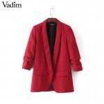 Vadim women elegant white black green blazer crimping three quarter sleeve outerwear notched pocket office casual tops CT1504