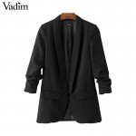 Vadim women elegant white black green blazer crimping three quarter sleeve outerwear notched pocket office casual tops CT1504