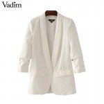Vadim women elegant white black green blazer crimping three quarter sleeve outerwear notched pocket office casual tops CT1504