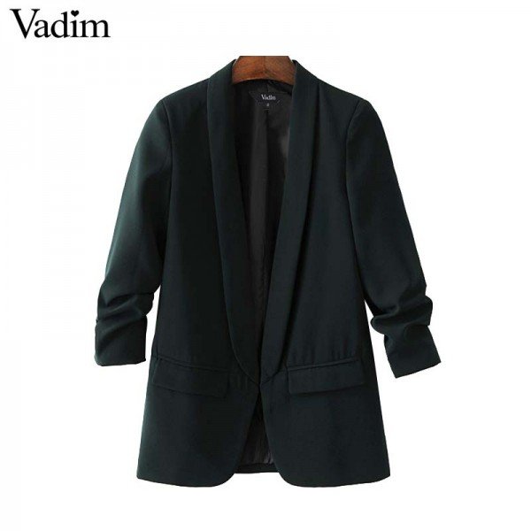 Vadim women elegant white black green blazer crimping three quarter sleeve outerwear notched pocket office casual tops CT1504