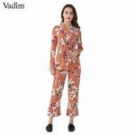 Vadim women vintage floral print blazer Notched collar sashes long sleeve coat casual outerwear casaco feminine tops CT1452 Vadim women vintage floral print blazer Notched collar sashes long sleeve coat casual outerwear casaco feminine tops CT1452