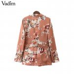 Vadim women vintage floral print blazer Notched collar sashes long sleeve coat casual outerwear casaco feminine tops CT1452 Vadim women vintage floral print blazer Notched collar sashes long sleeve coat casual outerwear casaco feminine tops CT1452