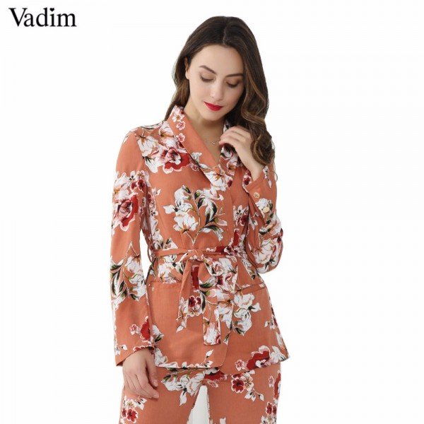 Vadim women vintage floral print blazer Notched collar sashes long sleeve coat casual outerwear casaco feminine tops CT1452 Vadim women vintage floral print blazer Notched collar sashes long sleeve coat casual outerwear casaco feminine tops CT1452