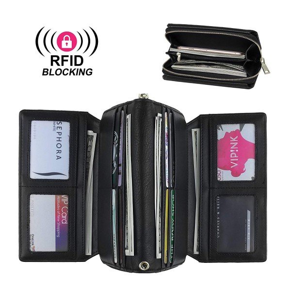 WOZEAH Women's PU Leather RFID Large Capacity Long Wallet Clutch Pures handbags Credit Card Holder Organizer Ladies Purse