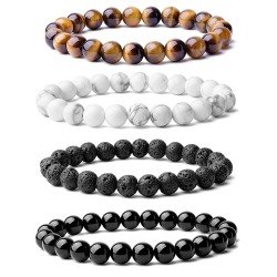 WRCXSTONE Natural 8mm Gorgeous Semi-Precious Gemstones Healing Crystal Stretch Beaded Bracelet Unisex