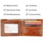 Wallet for Men-Genuine Leather RFID Blocking Bifold Stylish Wallet With 2 ID Window