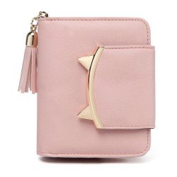 Women Cute Cat Mini Wallet Design Coin Purse leather Wrist Strap