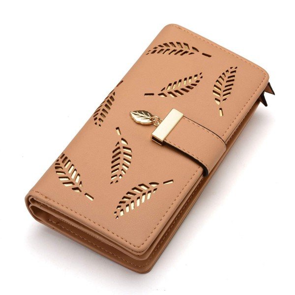 Women's Long Leaf Bifold Wallet Leather Card Holder Purse Clutch Wallet Women's Long Leaf Bifold Wallet Leather Card Holder Purse Clutch Wallet