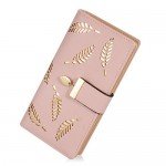 Women's Long Leaf Bifold Wallet Leather Card Holder Purse Zipper Buckle Elegant Clutch Wallet Handbag