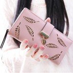 Women's Long Leaf Bifold Wallet Leather Card Holder Purse Zipper Buckle Elegant Clutch Wallet Handbag
