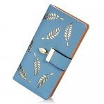 Women's Long Leaf Bifold Wallet Leather Card Holder Purse Zipper Buckle Elegant Clutch Wallet Handbag