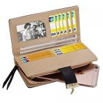 Women's Long Leaf Bifold Wallet Leather Card Holder Purse Zipper Buckle Elegant Clutch Wallet Handbag