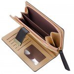 Women's Long Leaf Bifold Wallet Leather Card Holder Purse Zipper Buckle Elegant Clutch Wallet Handbag