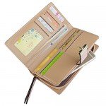 Women's Long Leaf Bifold Wallet Leather Card Holder Purse Zipper Buckle Elegant Clutch Wallet Handbag