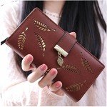 Women's Long Leaf Bifold Wallet Leather Card Holder Purse Zipper Buckle Elegant Clutch Wallet Handbag