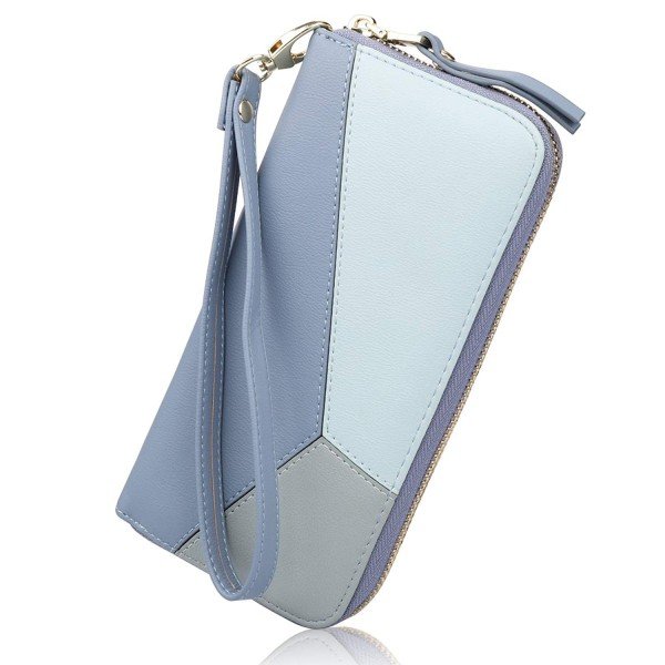 Women's Long Leather Card Holder Purse Zipper Buckle Hit Color Wallet