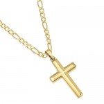 XP Jewelry 14K Gold Plated Sterling Silver Cross Pendant Italian Made Figaro Chain Necklace - Choice Of Sizes