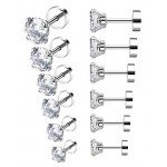 YOVORO 6 Pairs 18-20G Stainless Steel Stud Earrings for Men Women Cartilage Ear Piercings Helix Tragus Barbell 3-8mm