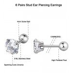 YOVORO 6 Pairs 18-20G Stainless Steel Stud Earrings for Men Women Cartilage Ear Piercings Helix Tragus Barbell 3-8mm