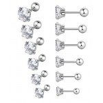 YOVORO 6 Pairs 18-20G Stainless Steel Stud Earrings for Men Women Cartilage Ear Piercings Helix Tragus Barbell 3-8mm