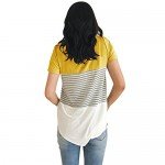 YunJey Short Sleeve Round Neck Triple Color Block Stripe T-Shirt Casual Blouse