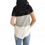 YunJey Short Sleeve Round Neck Triple Color Block Stripe T-Shirt Casual Blouse