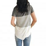 YunJey Short Sleeve Round Neck Triple Color Block Stripe T-Shirt Casual Blouse