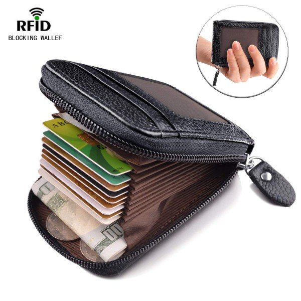 Zipper Credit Card Wallet Leather, MaxGear Genuine Leather Wallets RFID Credit Card Holder Small Wallet