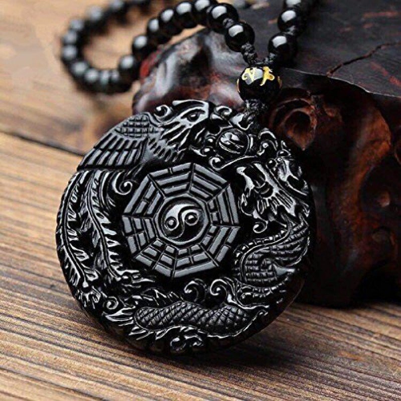 Natural Obsidian Dragon Phoenix pendant mascot
