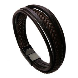 murtoo Leather Bracelet Magnetic-Clasp Cowhide Braided Multi-layer Wrap Mens Bracelet, 7.5''-8.7''