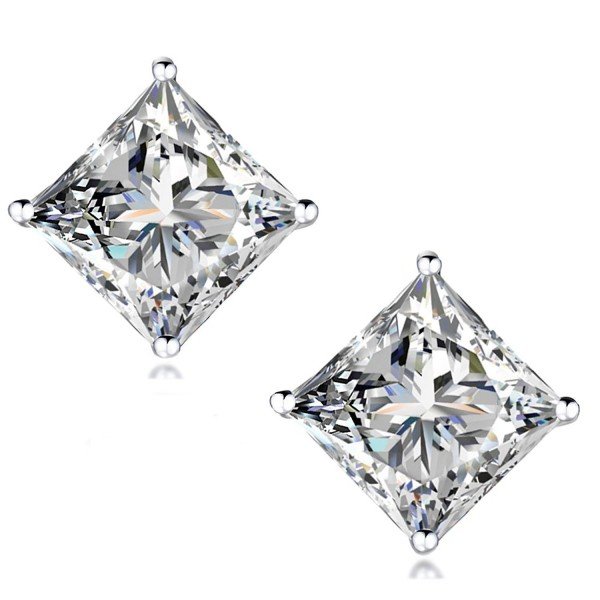 "STUNNING FLAME" 18K Gold Plated Silver Princess Cut Simulated Diamond CZ Stud Earrings